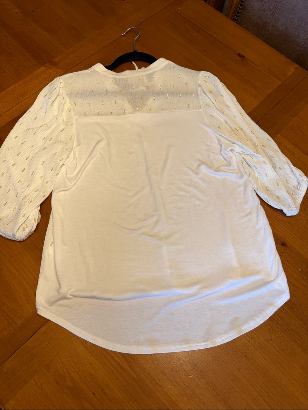 Women's White Puff Sleeve Blouse with Gold Dot Detail